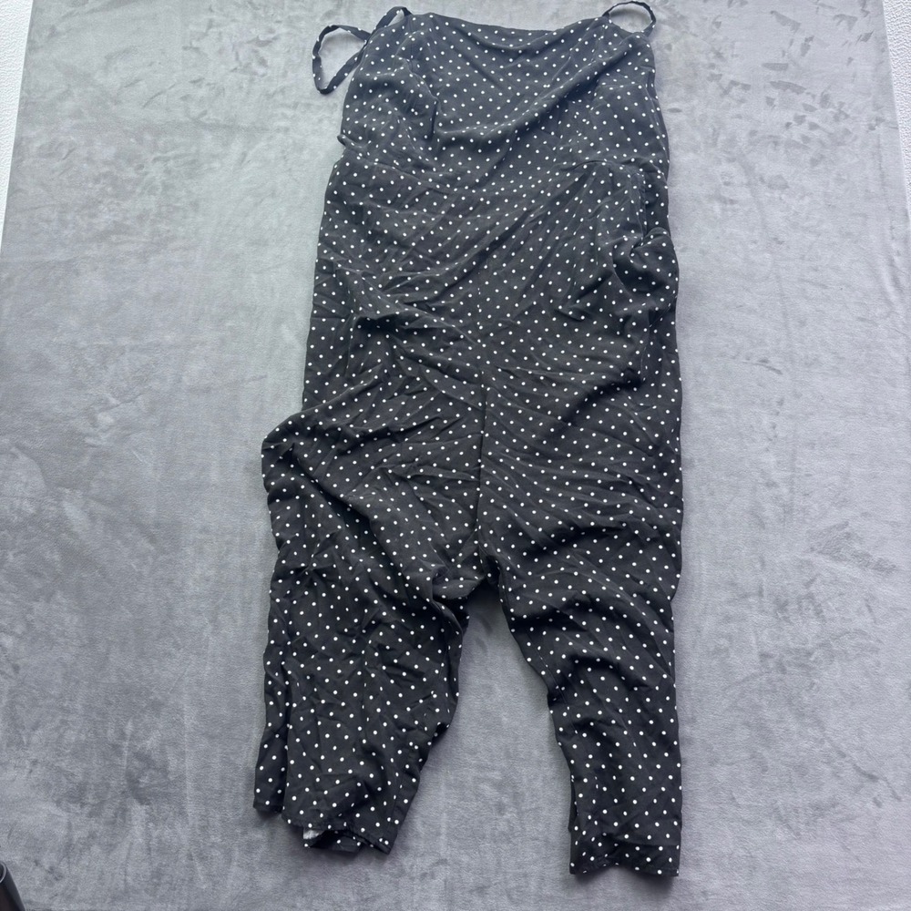 Old Navy Womens XXL Black Polka Dot Smocked Wide Leg Jumpsuit Adjustable Straps